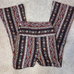 Paisley Festival Floral Striped Flare Pants Boho